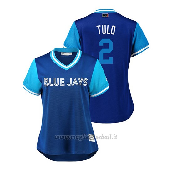 Maglia Baseball Donna TOrnto Blue Jays Troy Tulowitzki 2018 Llws Players Weekend Tulo Blu